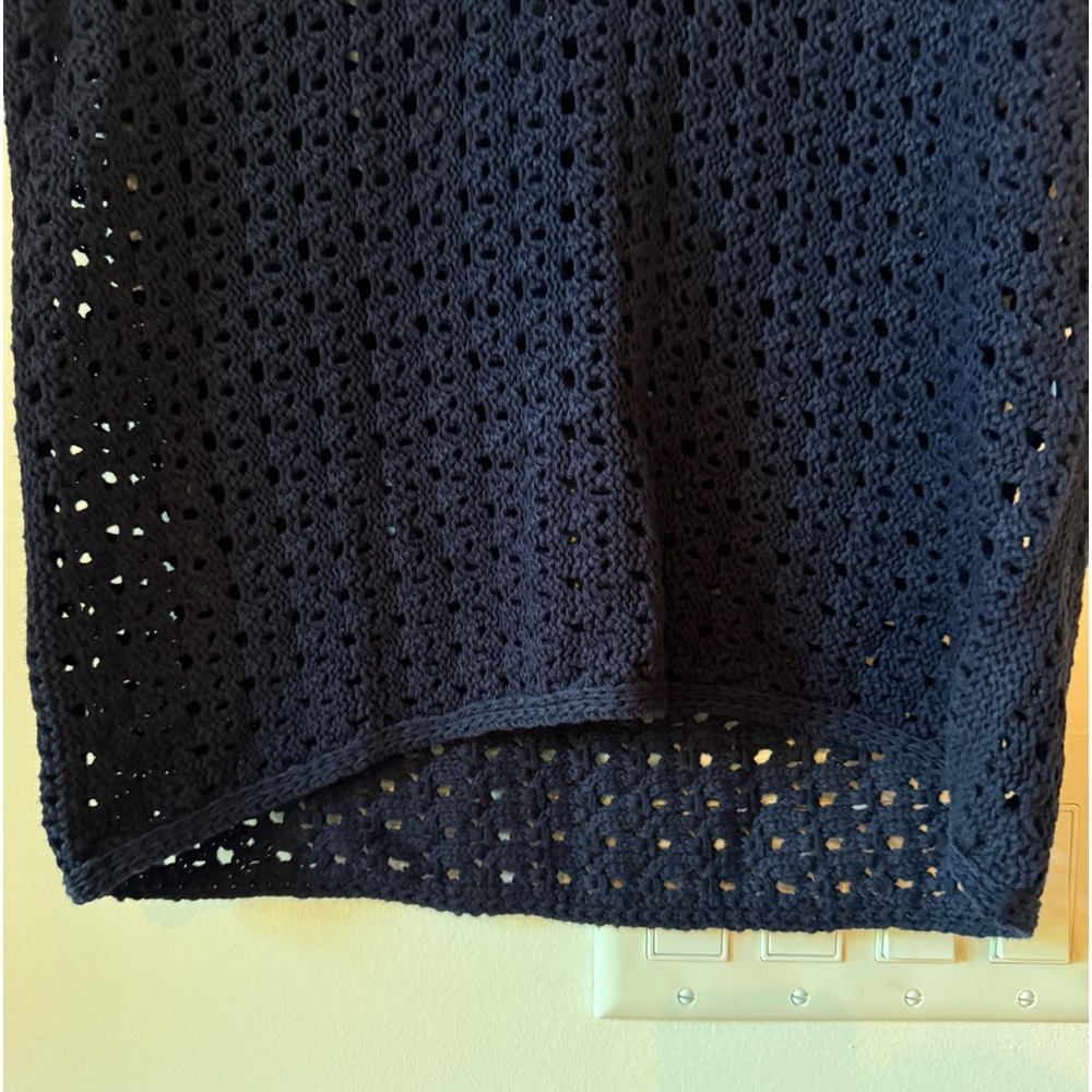 Cyrus Knit Navy Collar Short Sleeve See Thru Top. Size M NWT - Picture 6 of 8